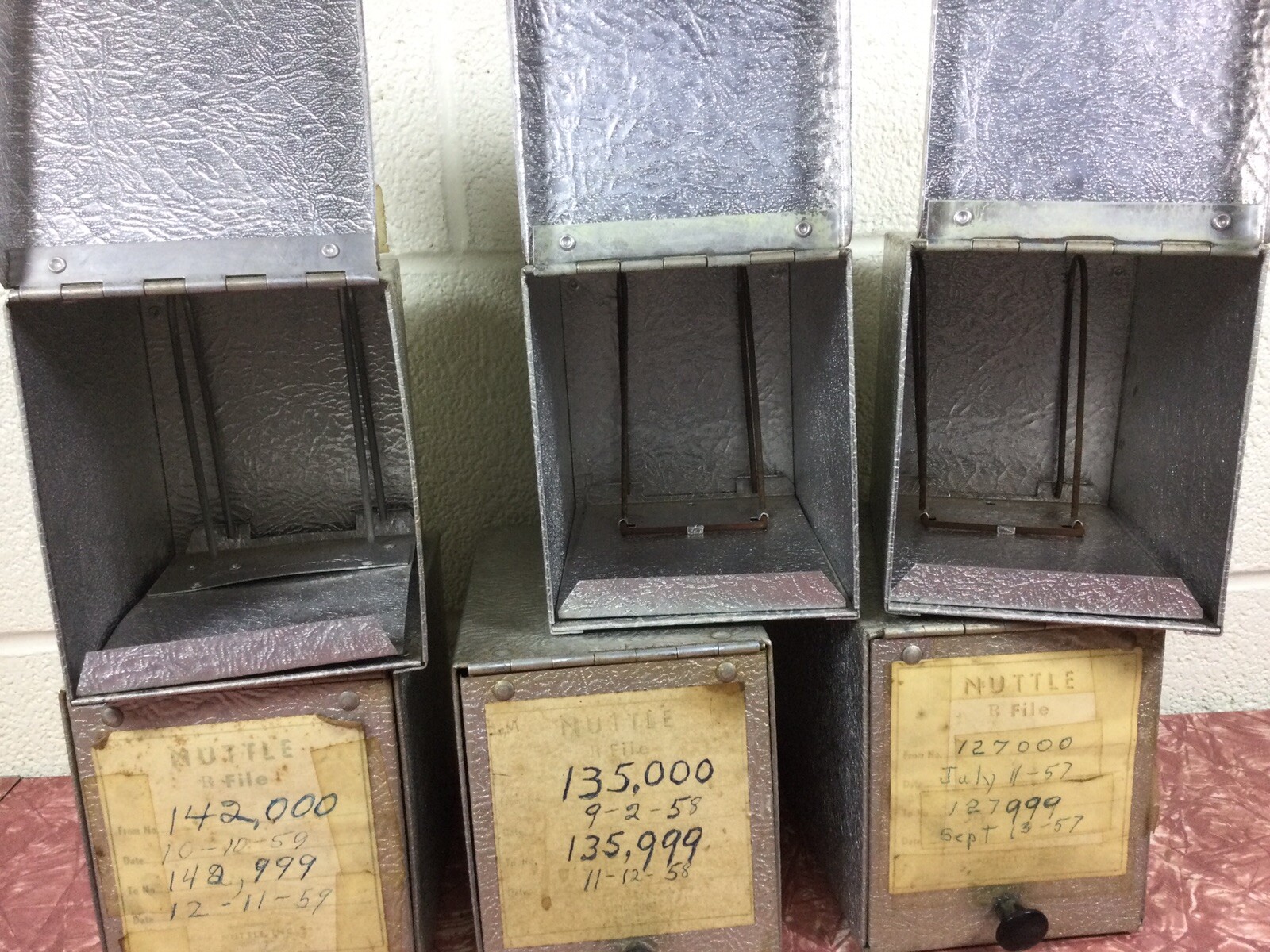 6 Vintage Aluminum Silver RX Record File Metal Boxes Pharmacy Apothecary 1950’s
