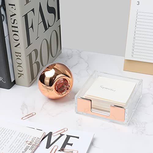 Magnetic Paper Clip Holder 3×3 Sticky Note Holder Set, Clear Acrylic Rose Gold