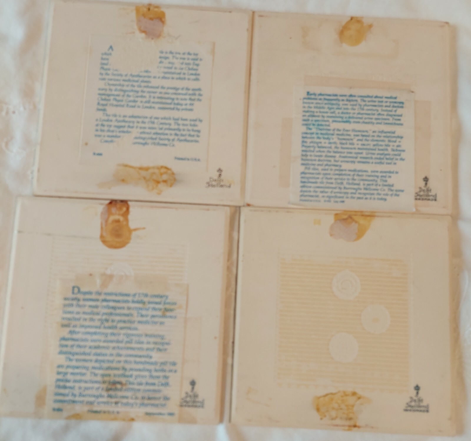 BURROUGHS Pharmacy Tiles Handmade DELFT set 4 MD Dr Dentist Office gift medical