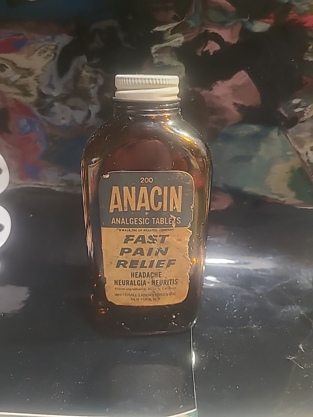 Vintage Anacin Analgesic 200 Tablets Brown Glass Bottle Metal Lid Paper Label