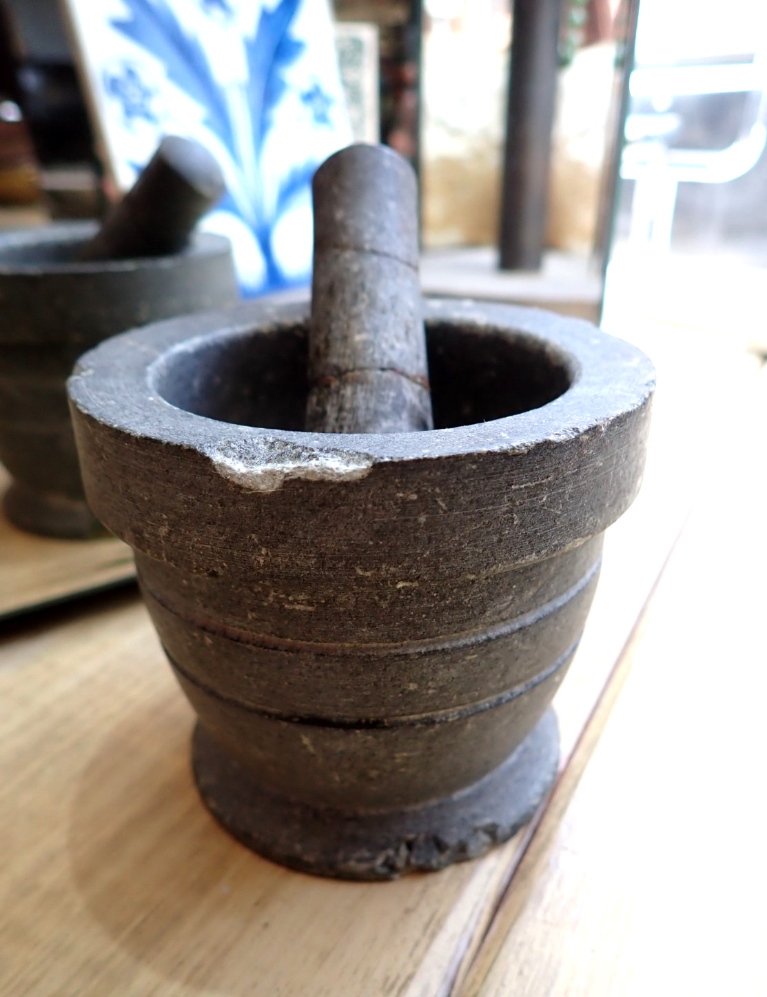 Schist Stone Herb Mortar Pestle Antique Carved Small Mortar