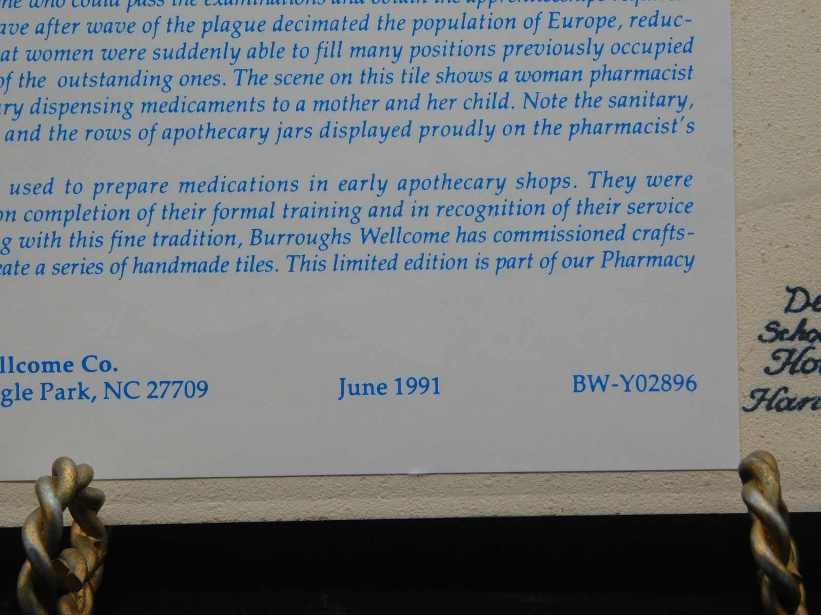 Delft Porcelain Pharmacy Pill Tile Burroughs Wellcome Scholarship Apothecary