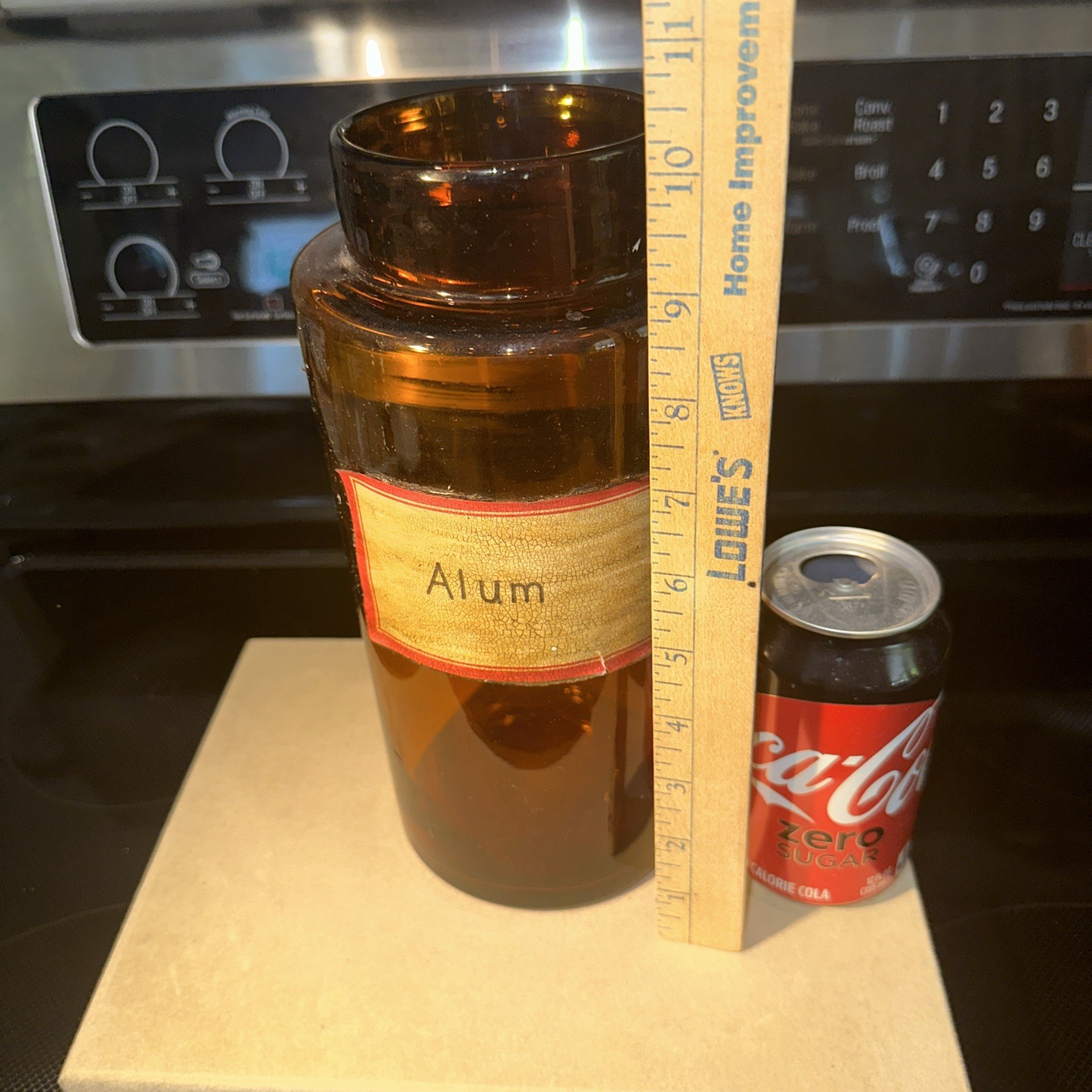Antique Amber Alumen Apothecary Large Glass Jar, 1920s ~ 10 Inches Tall ~