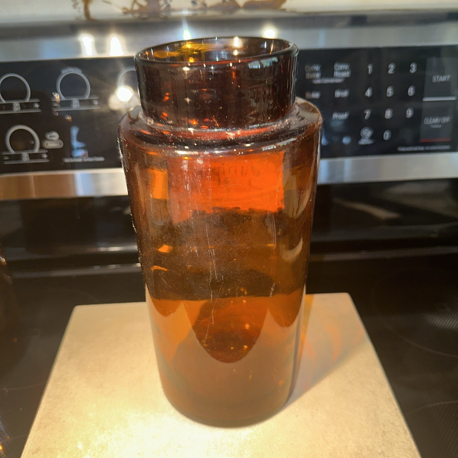 Antique Amber Junip Apothecary Large Glass Jar, 1920s ~ 10 Inches Tall ~ Good ~