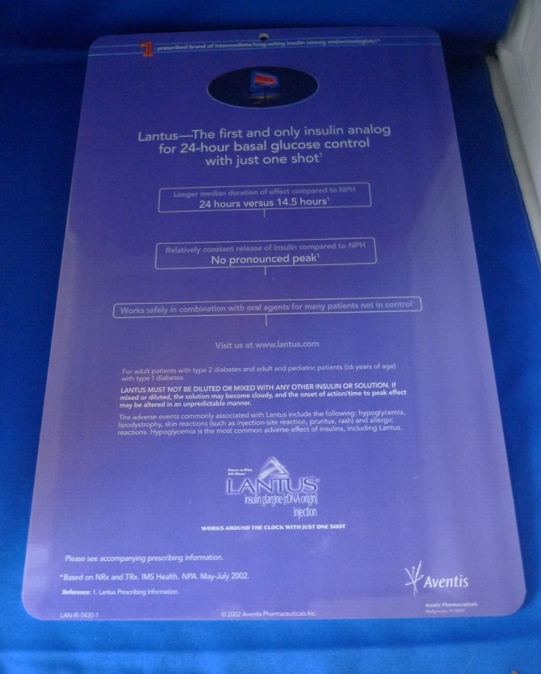 LANTUS Pharmaceutical Drug Rep Clipboard RARE Promo Advertising
