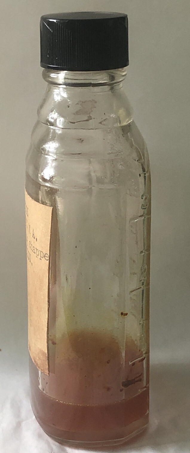 Vintage CLEAR GLASS Apothecary RX Medical Pharmacy Jar Bottle Curcuma Solution