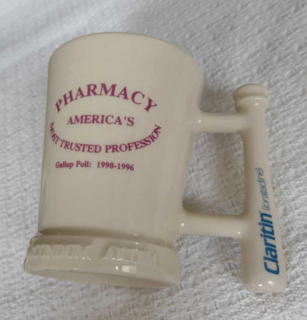 PHARMACY ADVERTISING MUG ~ Claritin ~ Heavy Off-White Pottery ~ Made in USA