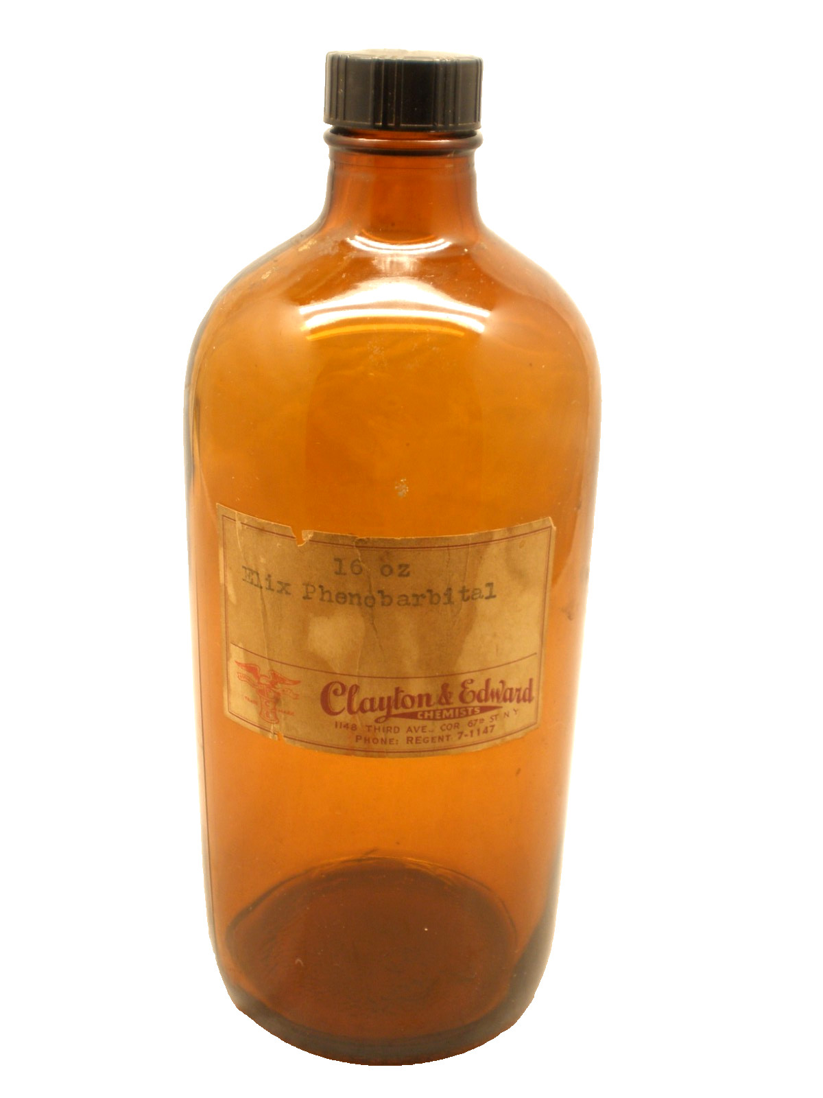 Vintage Apothecary Bottle Elixir Phenobarbital Clayton & Edward Chemists