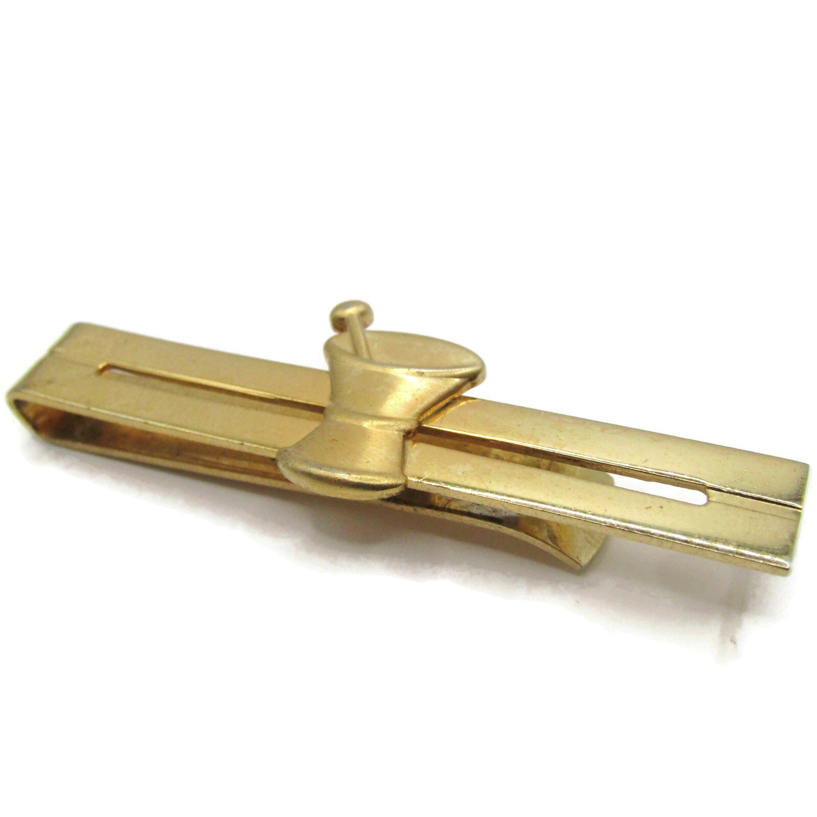 Pharmacy Apothecary Mortar & Pestel Tie Clip Tie Bar Vintage Gold Tone