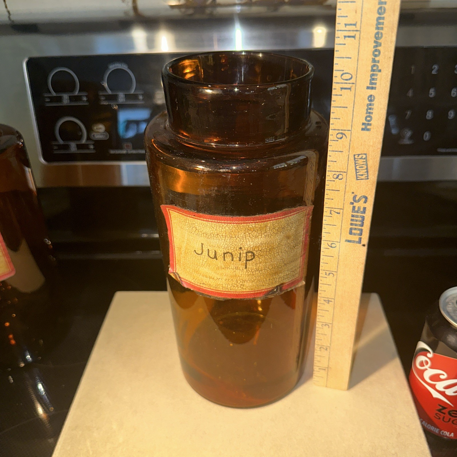 Antique Amber Junip Apothecary Large Glass Jar, 1920s ~ 10 Inches Tall ~ Good ~