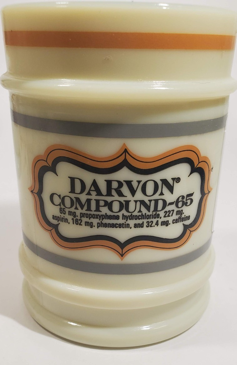 Pharmaceutical Darvon Compound -65 Pharmacy Jar Custard Glass Jar