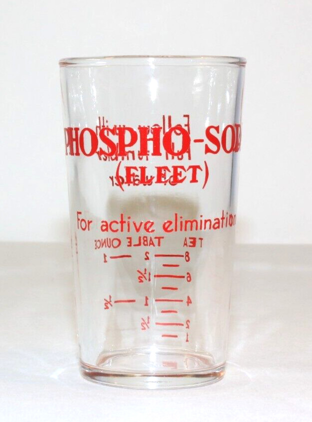 Vintage Fleet Phospho-Soda Active Elimination Measuring Glass Hazel Atlas