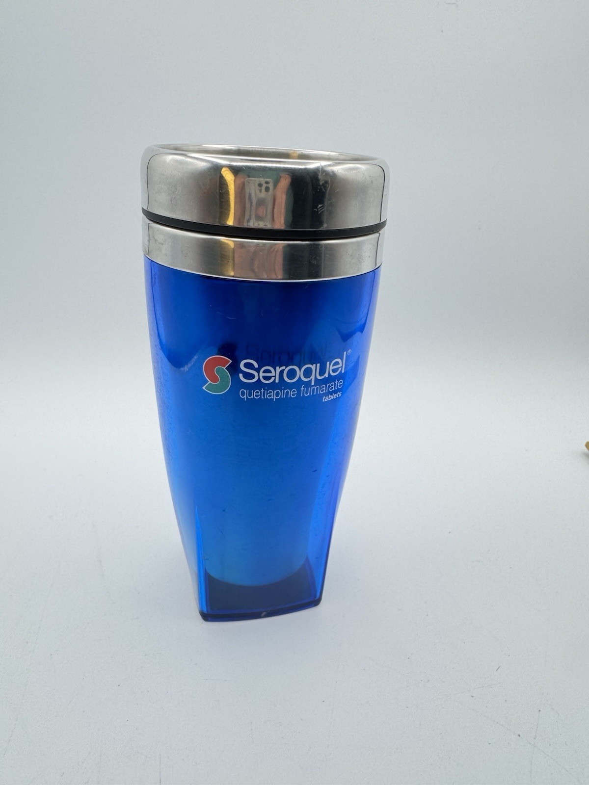 Seroquel Drug Rep Tumbler Blue Travel Mug Pharma Advertising 16oz