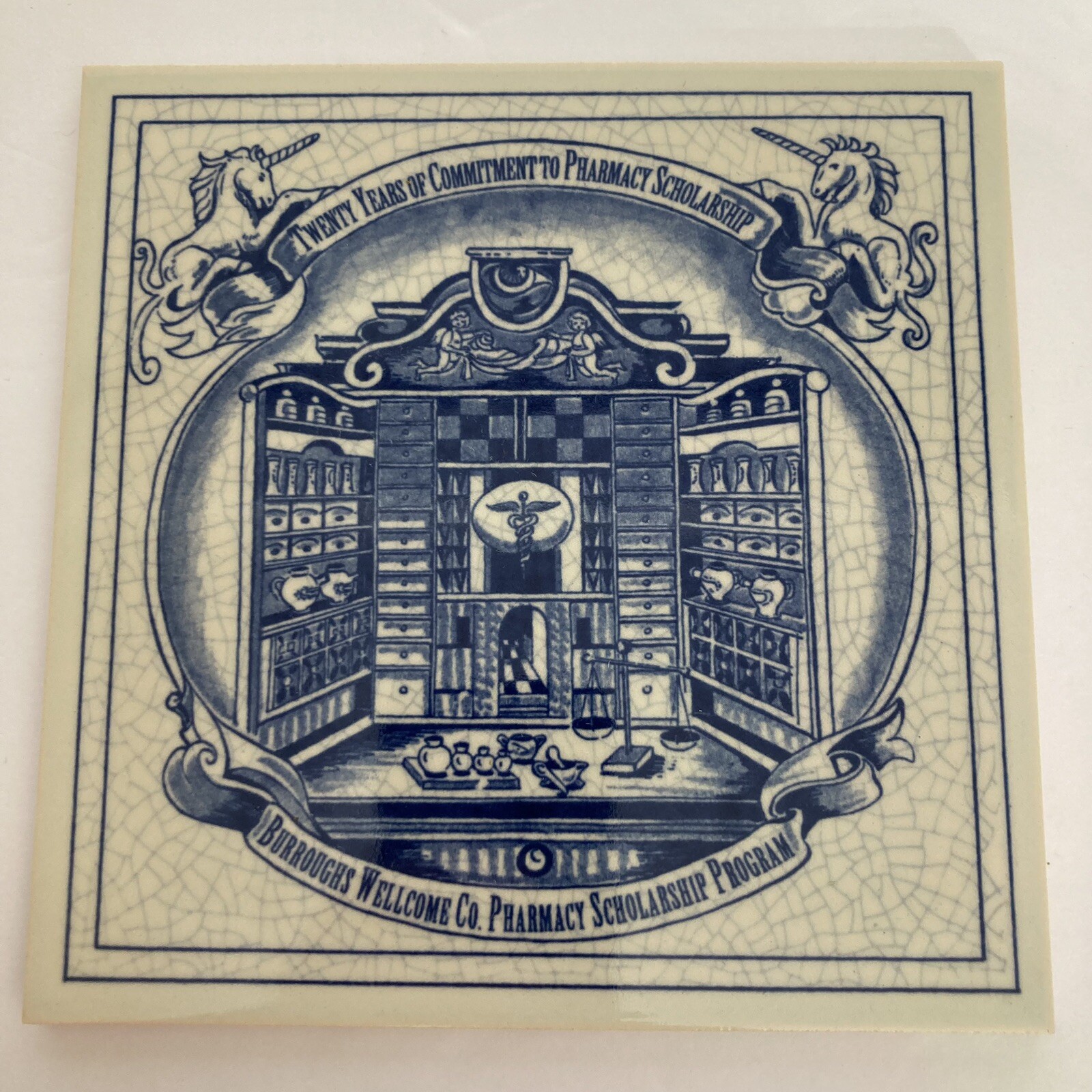 Vtg Delft Holland Hand Made 6” Ceramic Tile Womens Pharmacy Scholarship Program