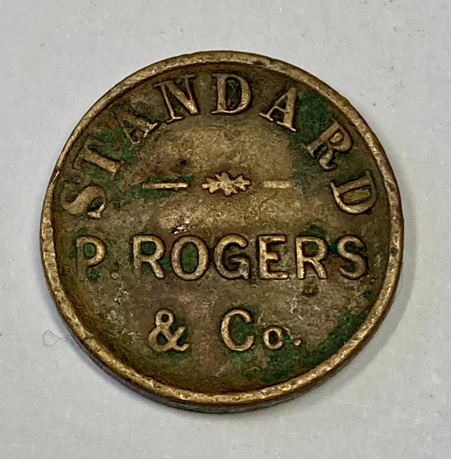 P. Rogers & Co. One Dram 3j Apothecary Chemist Brass Weight Token circa 1850’s