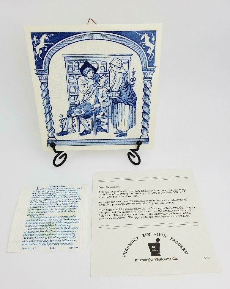 Burroughs Wellcome – Delft Holland Handmade Tile Pharmacist Recognition 1986