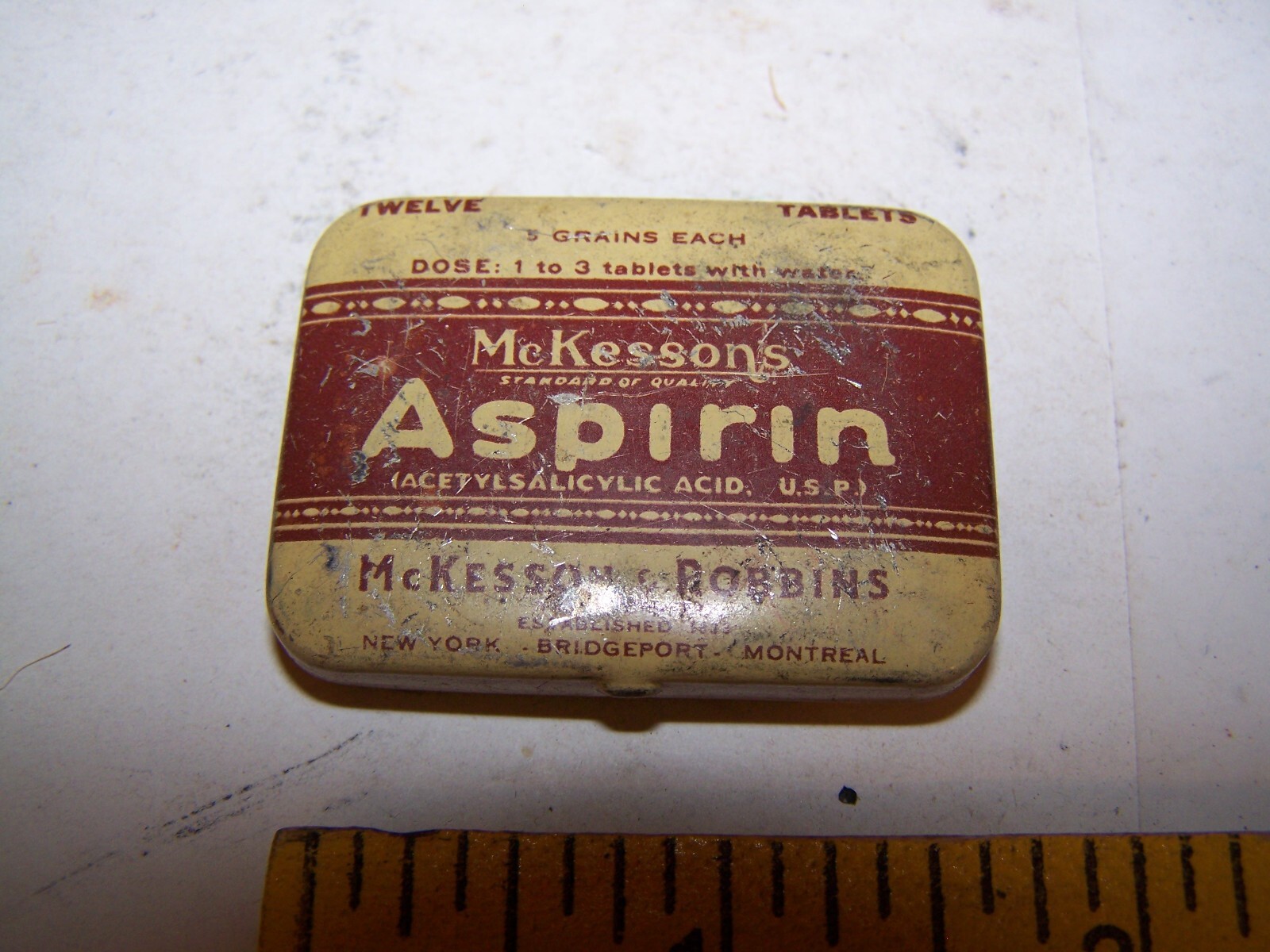 McKesson ASPIRIN TABLETS TIN Vintage Medicinal Tin Container w asprin