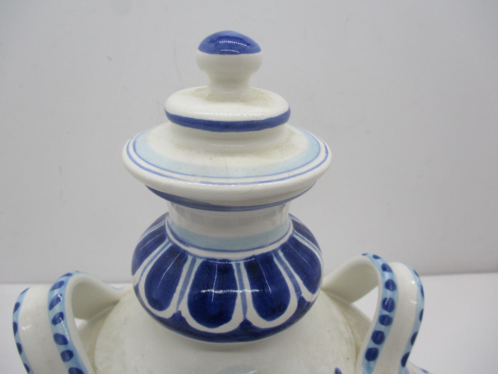 Amazing Pharmacy Apothecary Jar “Aq Mele” Blue and White Hand Painted Deer