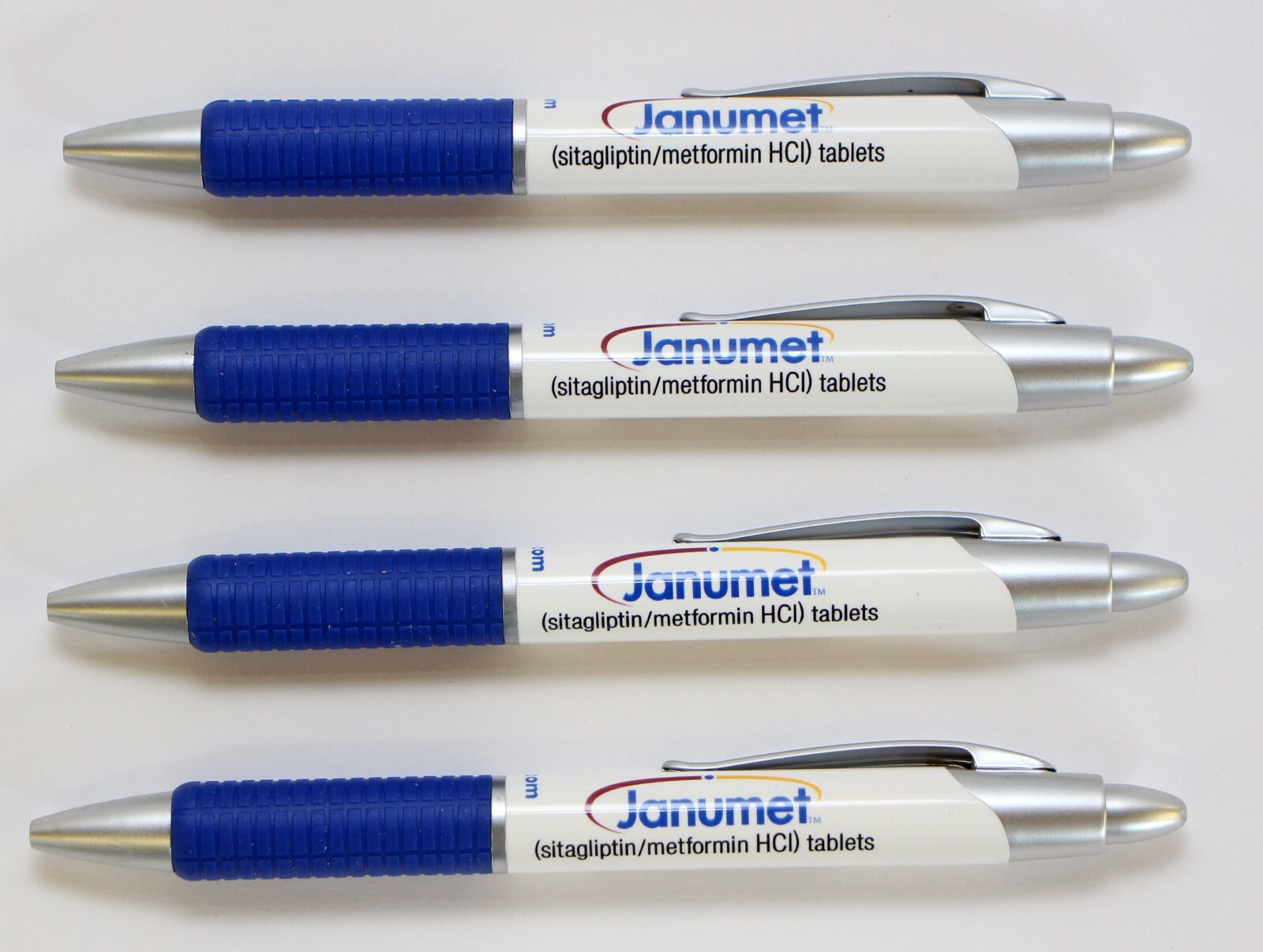 Pharmaceutical Drug Rep Collectible Pens 4 Plastic Janumet Blue on White NEW