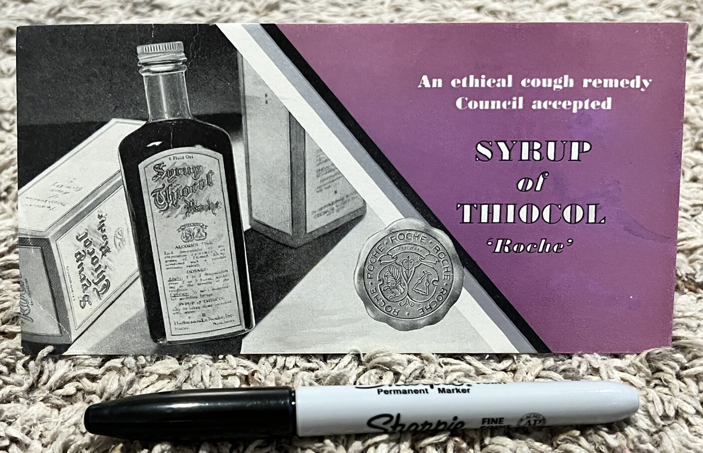 1920s-1930s ROCHE SYRUP OF THIOCOL ADVERTISEMENT ETHICAL COUGH REMEDY