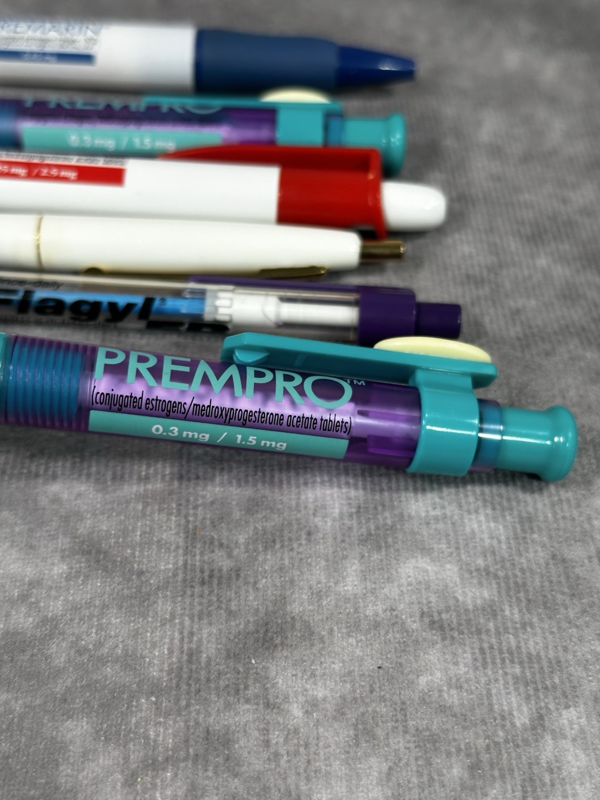 Pharmaceutical rep medication drug ink pens women’s health Premarin Flagyl Ortho