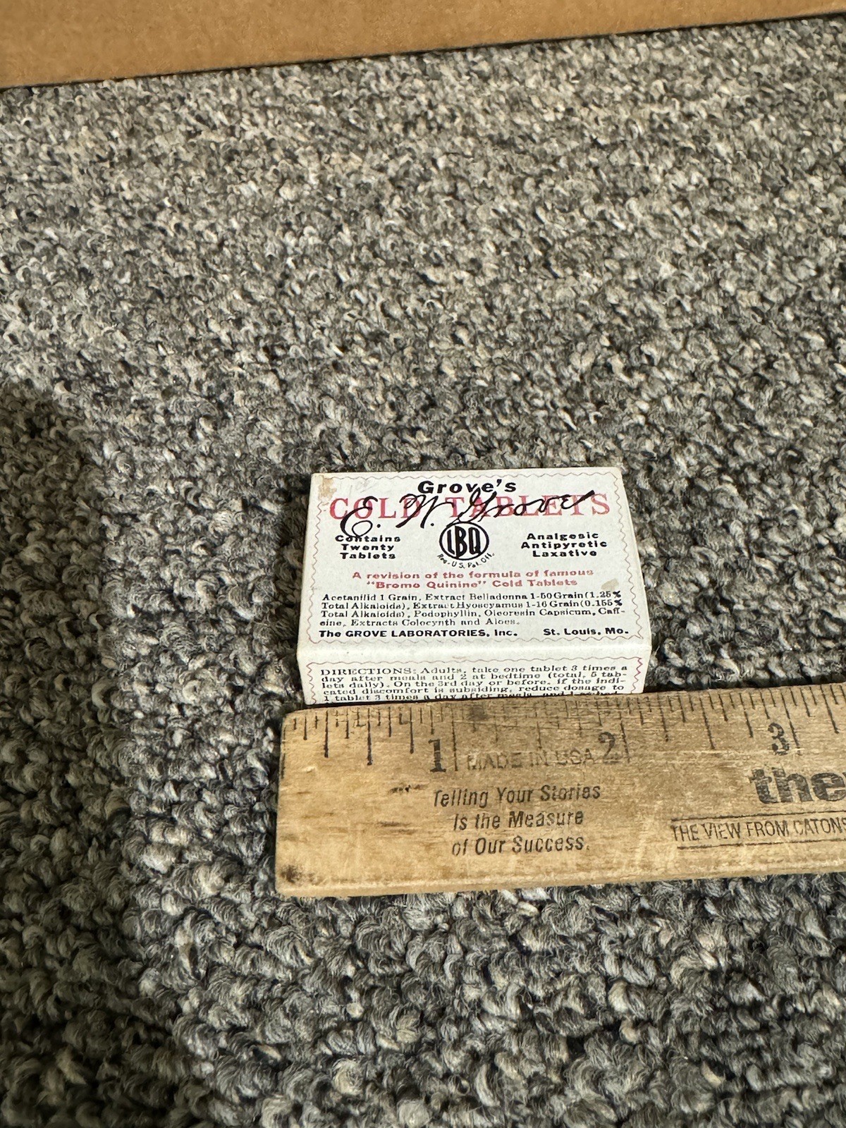 Grove’s Bromo Quinine Cold Tablets St Louis MO Small Size Sealed Medicine Box