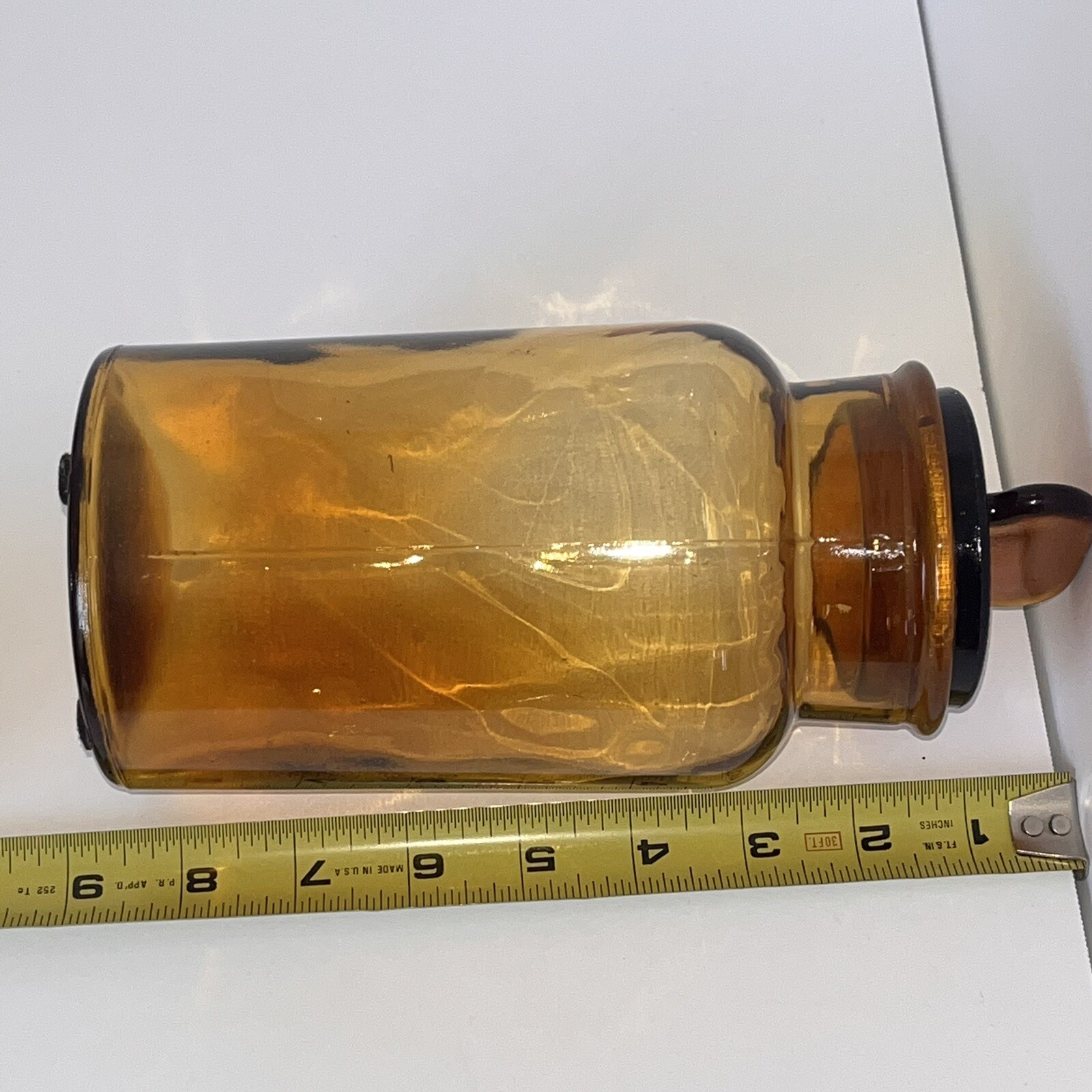 Antique Amber Pharmacy Drug Store Glass Apothecary Jar Bottle Marked 1000 8.5”H