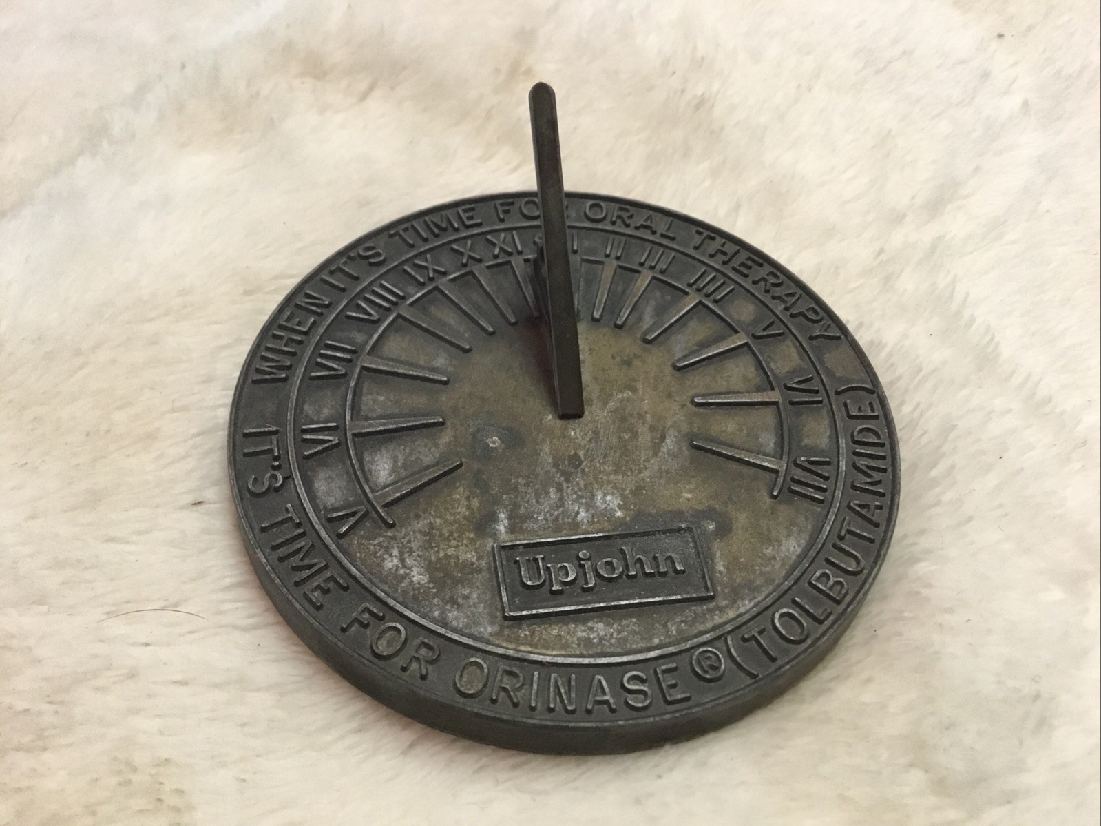 UPJOHN vintage ORAL THERAPY TOLBUTAMIDE small metal sundial drug advertising
