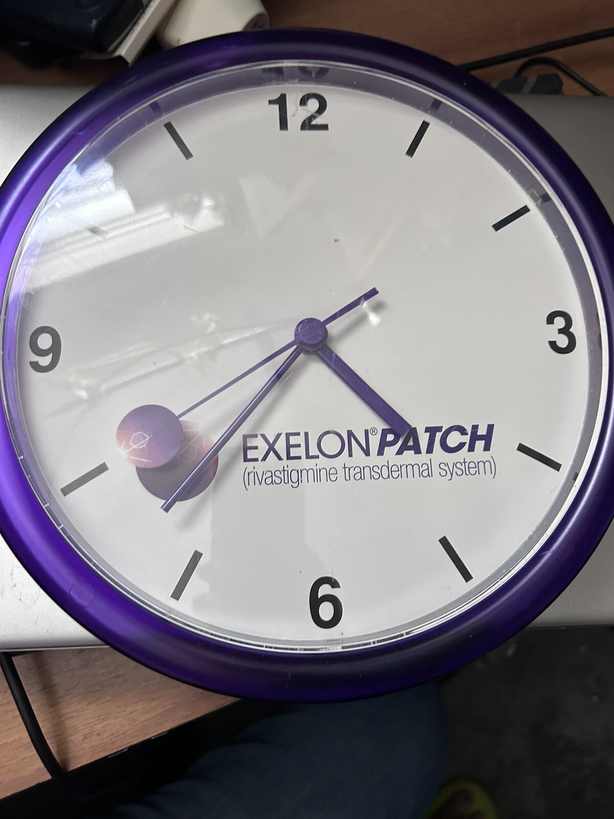 EXELON PATCH Pharmaceutical Promo Advertising White Purple CLOCK 10 Inch Plastic