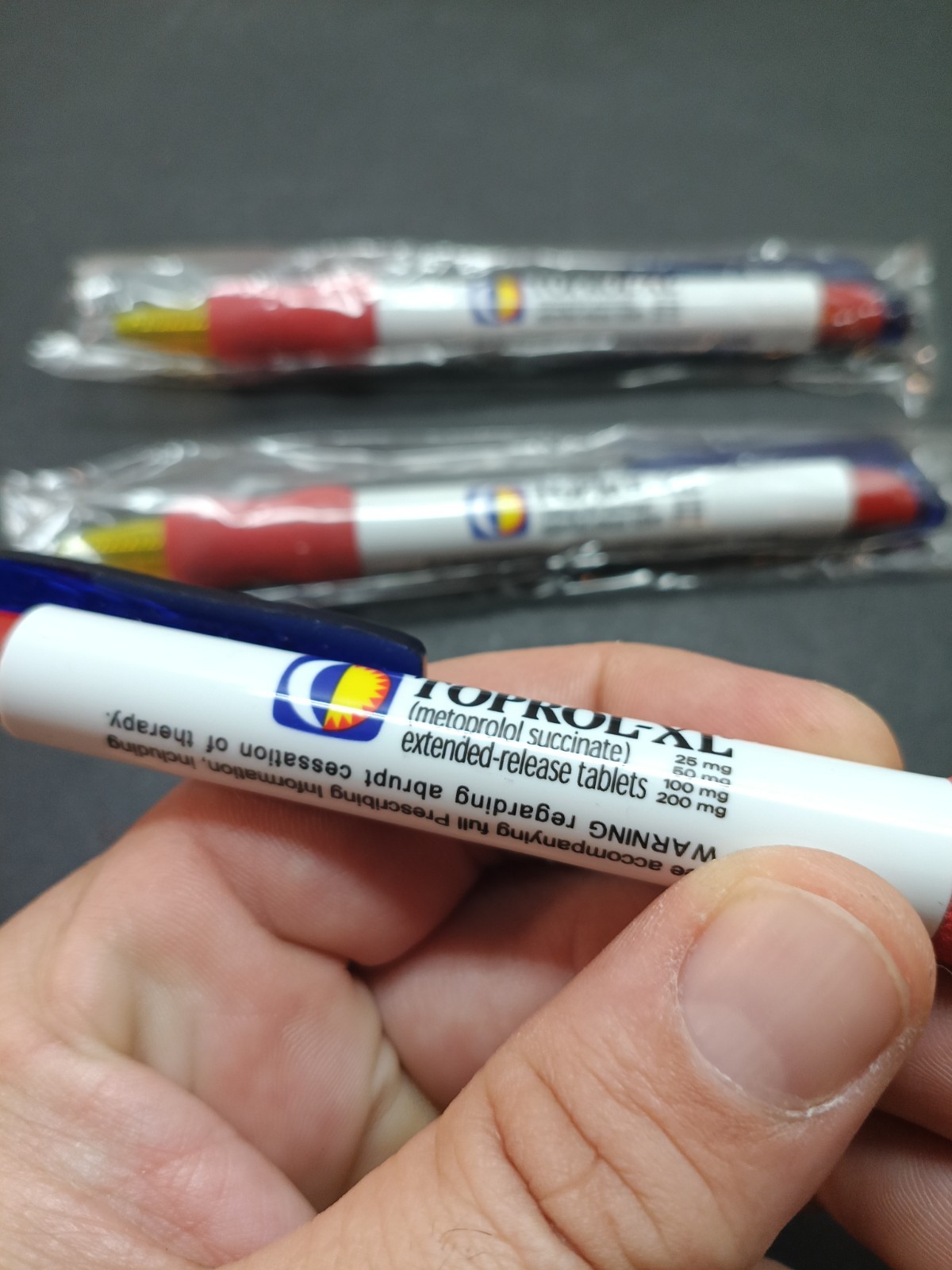Drug Rep Writing Pen Toprol-XL Multicolor Red, White, Blue black ink Set Of 3
