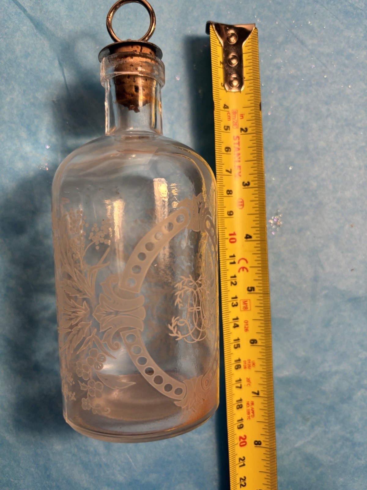Antique French Victorian Glass Etch Decorated Monogram Apothecary Spirit Bottle