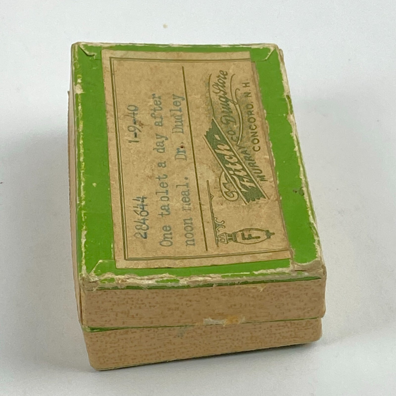 1940 Prescription Medicine Pill Box Fitch Murray Drug Store Concord NH Vintage