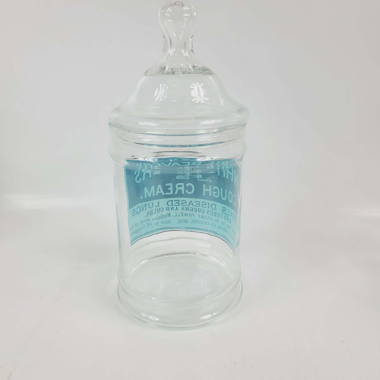 UNIQUE Apothecary Glass JAR DR POWELL White Beavers Cough Cream LACROSSE WI RARE