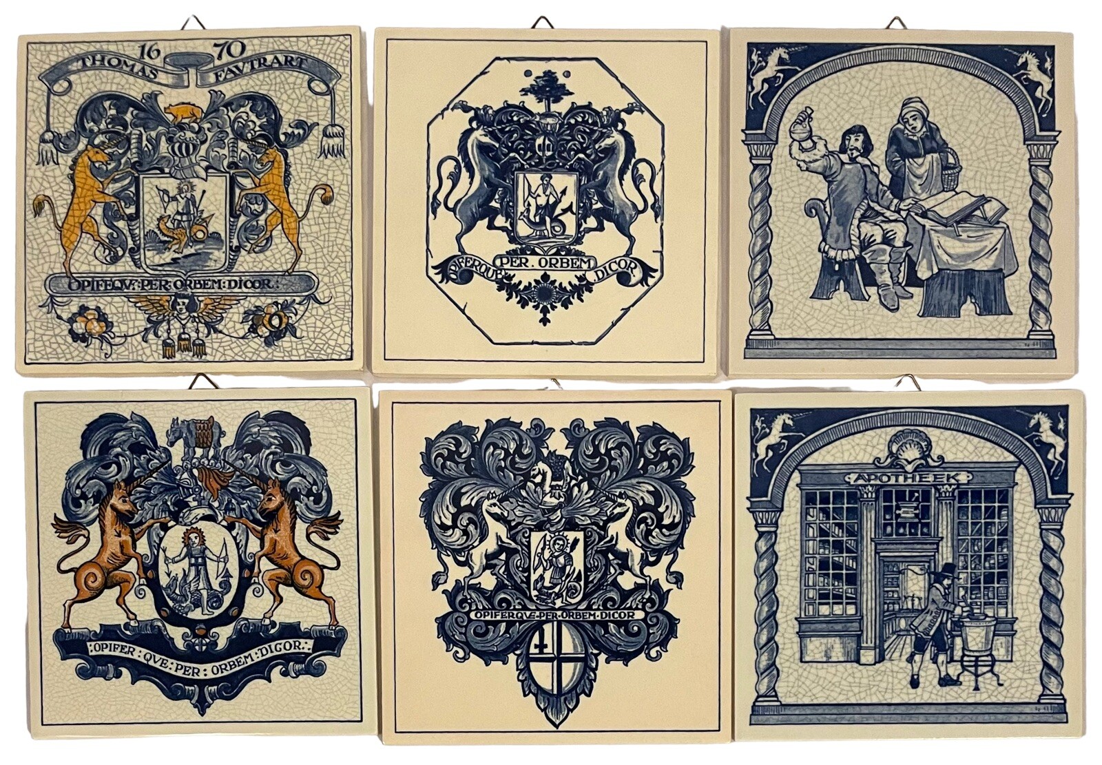 Delft Dutch Holland Burroughs Welcome Apothecary Pharmacist Ceramic Tiles SET 6