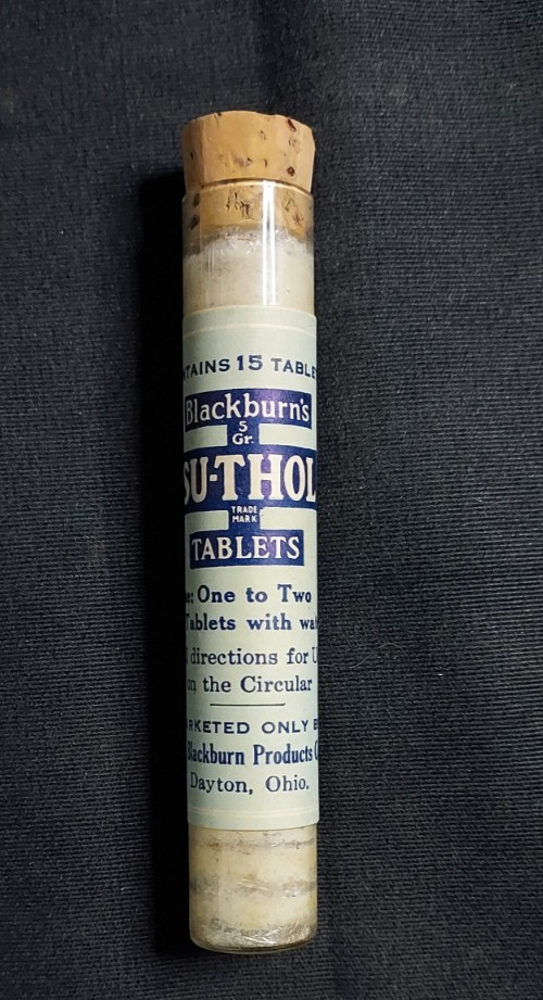 NOS Medicine Glass Bottle Blackburn’s SU-THOL Headache Cold Blackburn Dayton OH