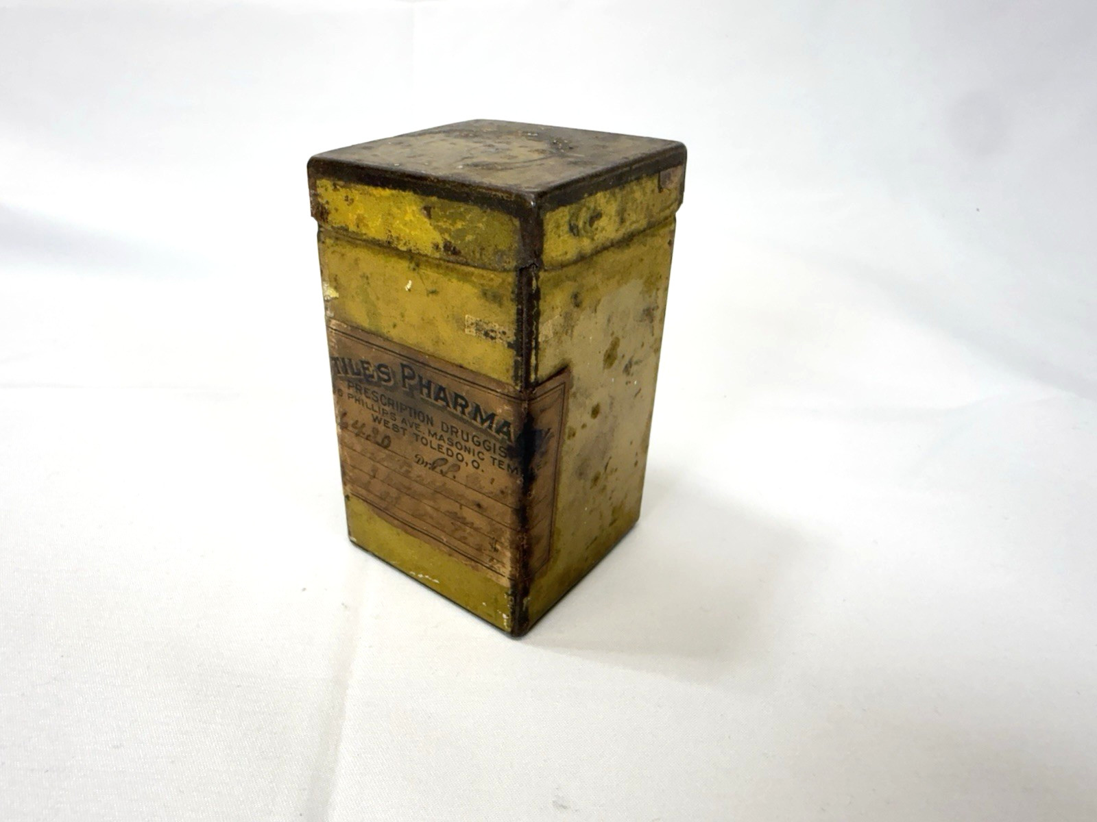 Early To Mid 1900s Vintage Pharmacy Prescription Druggist Tin. Toledo, OH