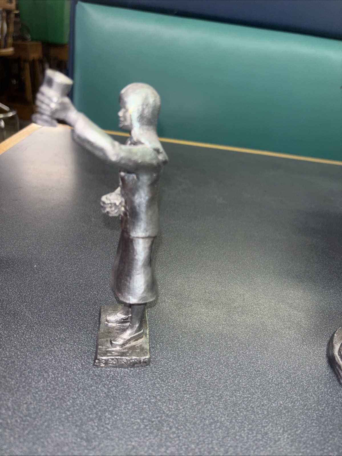 Vintage Handcrafter Pewter PHARMACIST Druggist Statue 6″ Female w Mortar Pestle