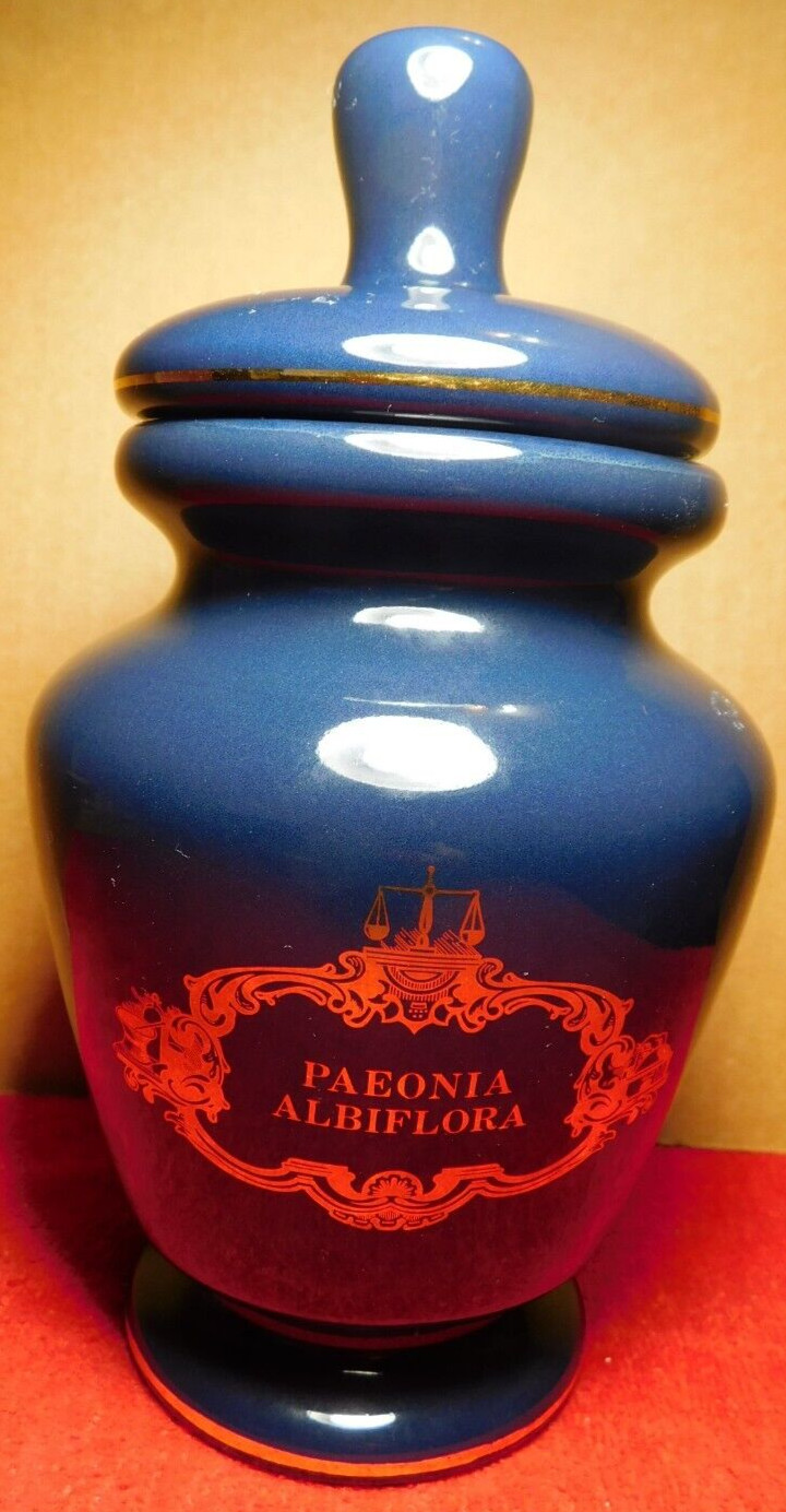 C/J~Apothecary Jar Eli Lilly “Paeonia Albiflora” Pharmaceutical 4-58 Blue Empty