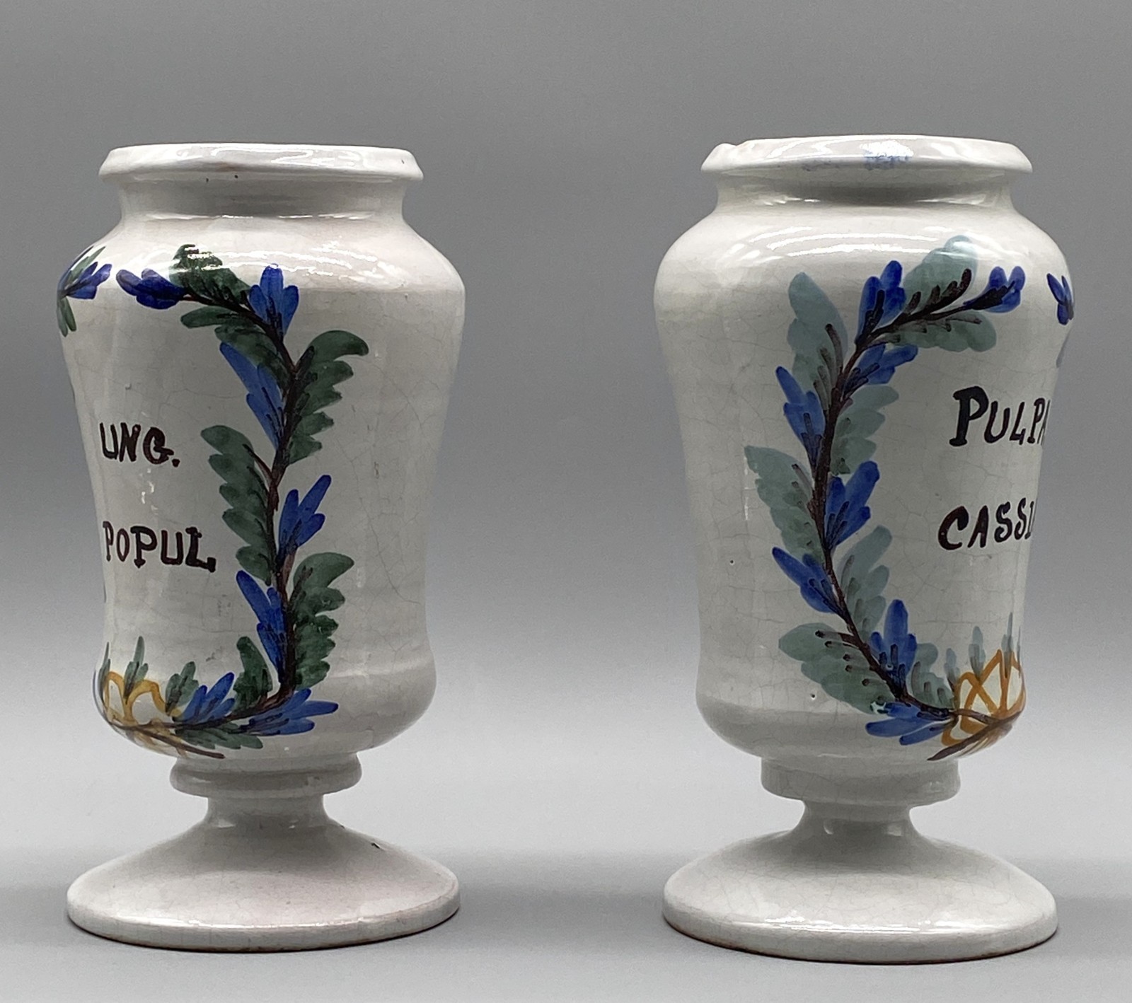 Apothecary Pharmacy Albarello Drug Jar Large Pair Antique Italian Delft Faience