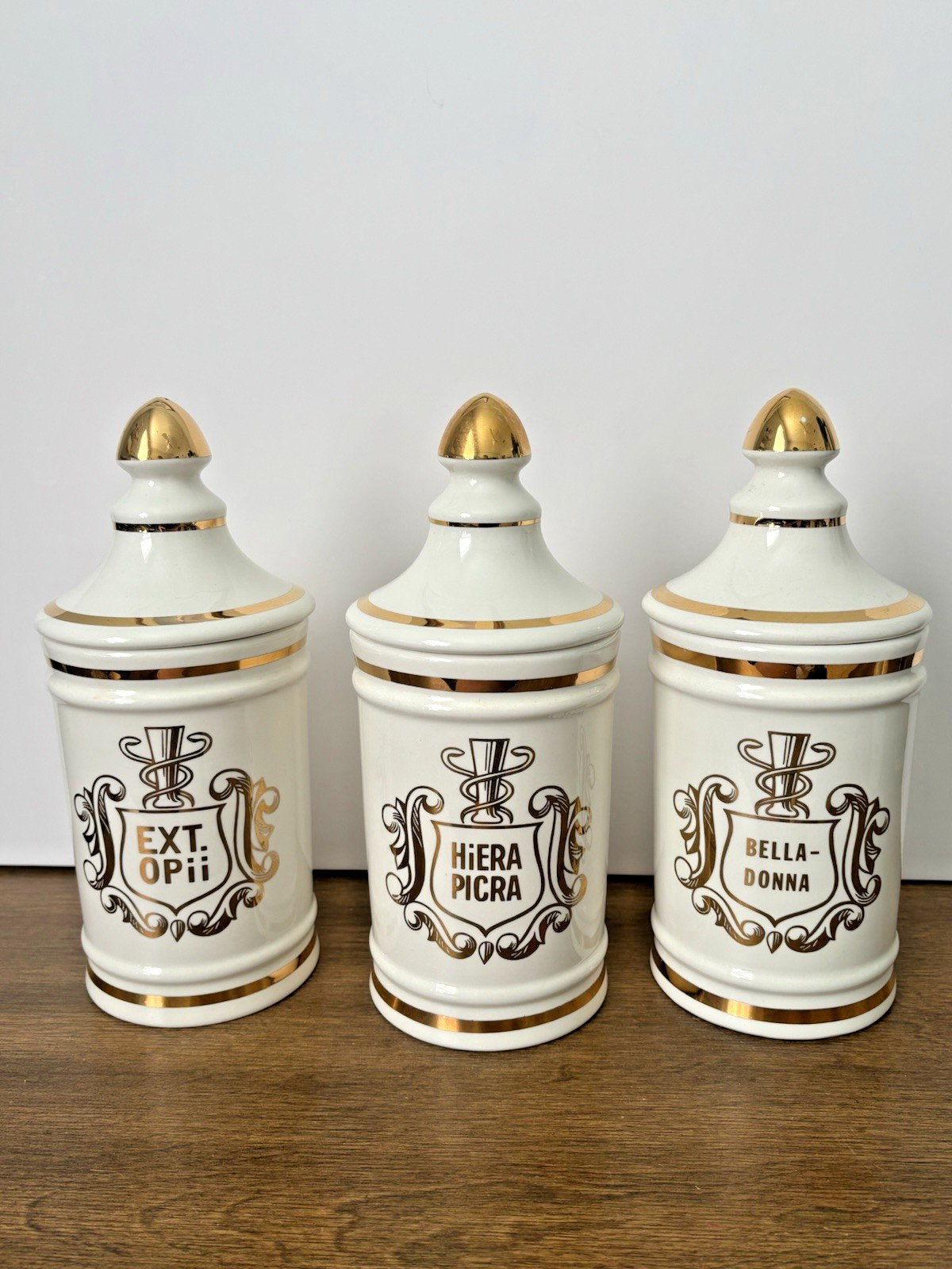 3 Owens Illinois Apothecary Jars Ext Opii (Opium Extract) Hiera Picra (Laxative)