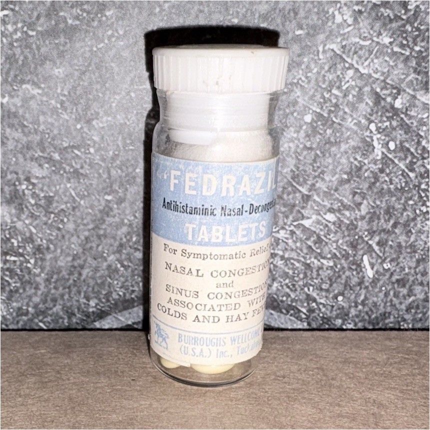 NOS Burroughs Wellcome & Co Fedrazil Tablets Vintage Pharmaceutical Bottle