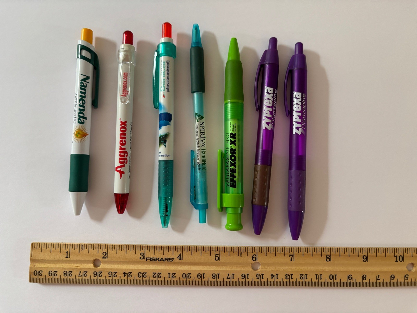 7 vintage Pharma Drug Rep Pens Zyprexa, Effexor, Spiriva, Benicar, Namenda, Agg
