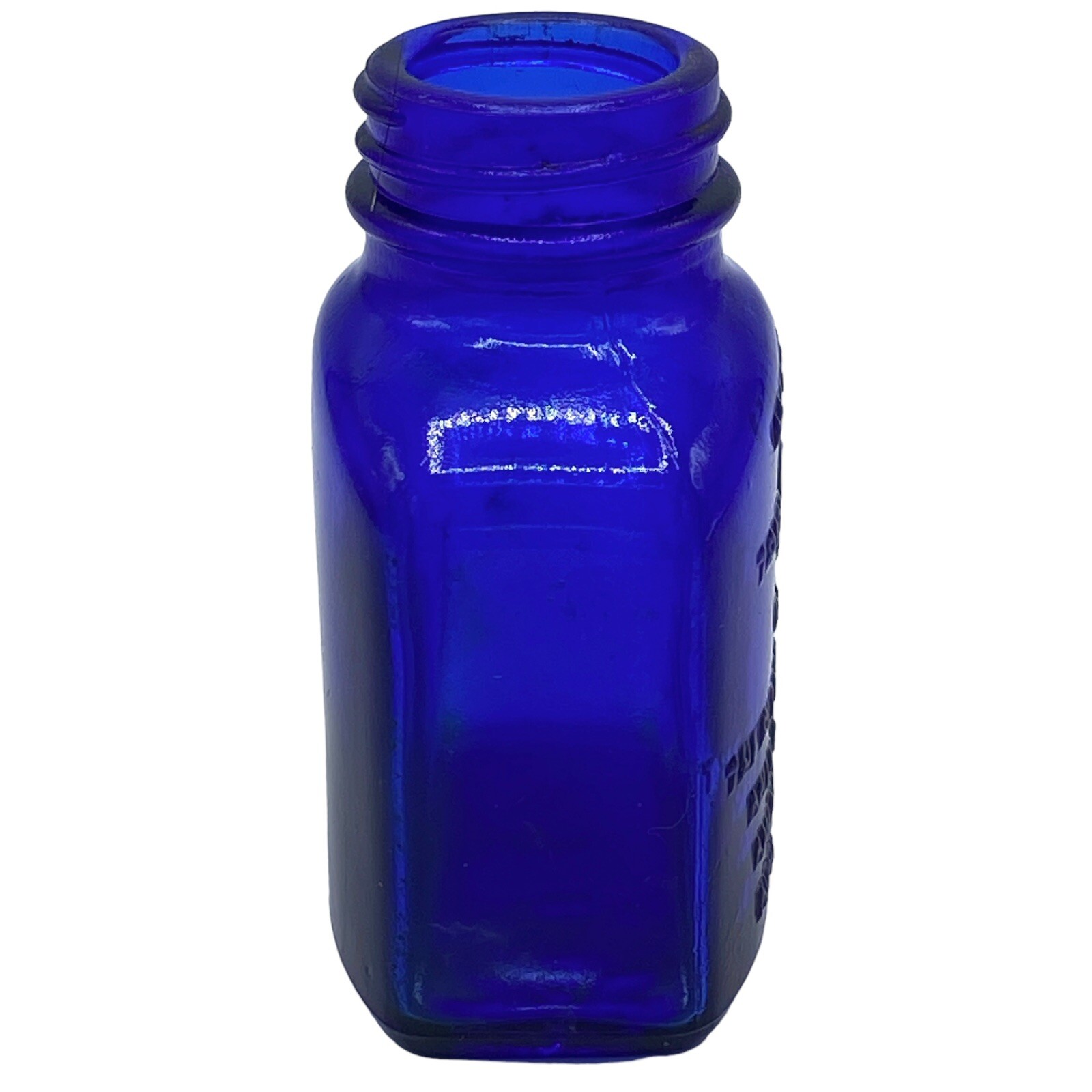 Vtg Milnesia Wafers Embossed Cobalt Blue Glass Bottle 3″ Tall New York, NY