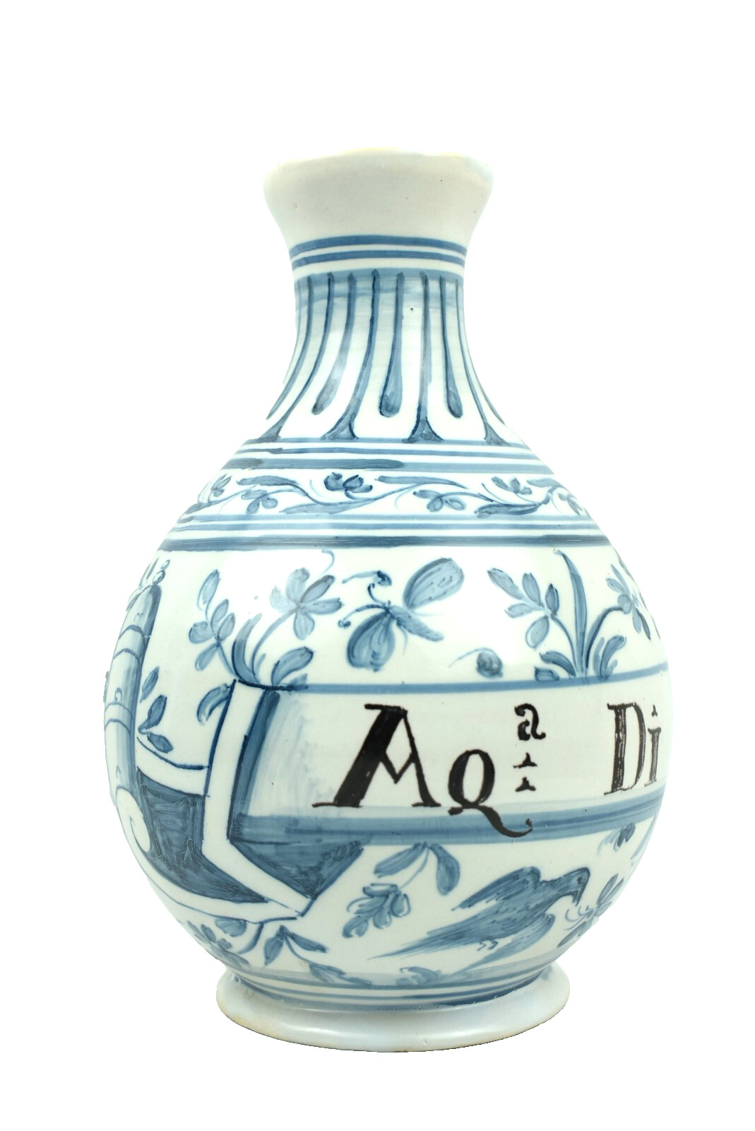 A Italian Faience Apothecary Ceramic Chemist Bottle Inscribed: Aq Di Greedri