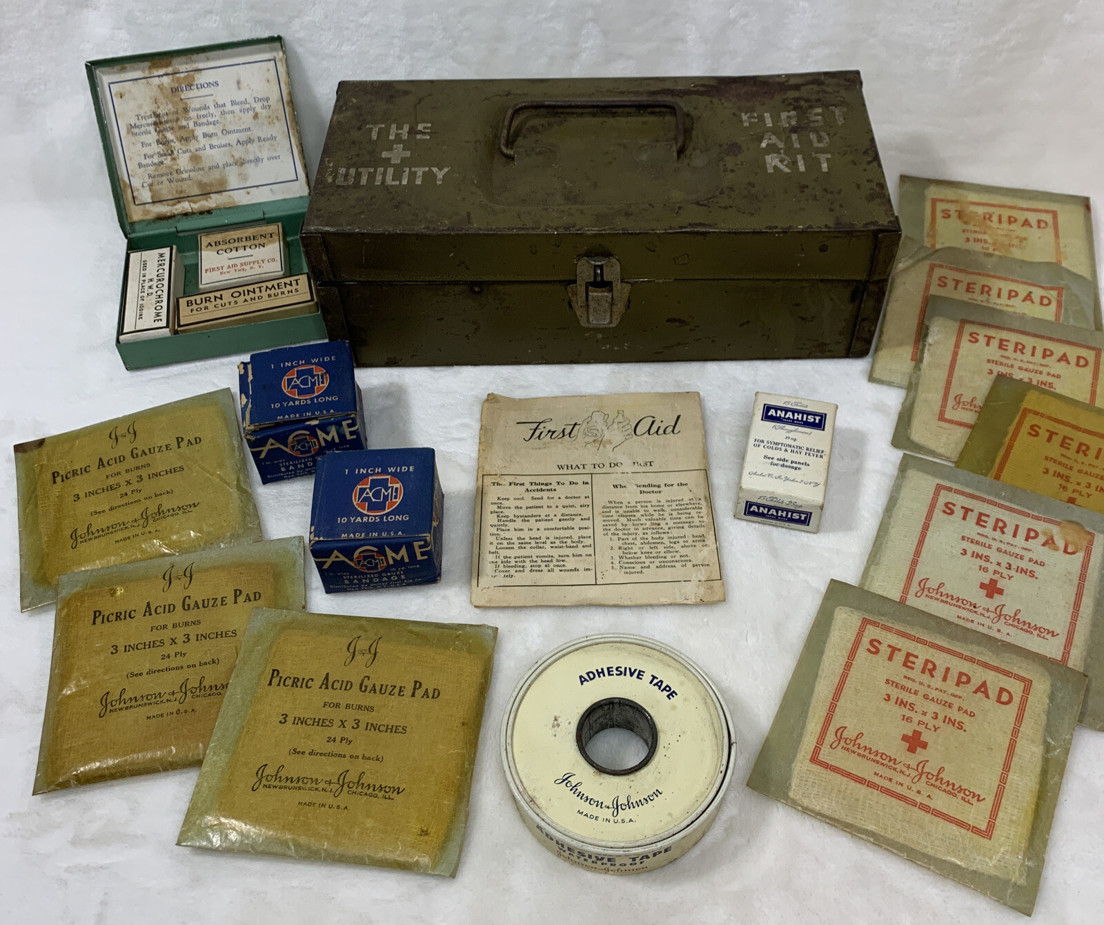 Vintage Medical First Aid Box Kit Green Metal Anahist Acme Johnson Mercurochrome