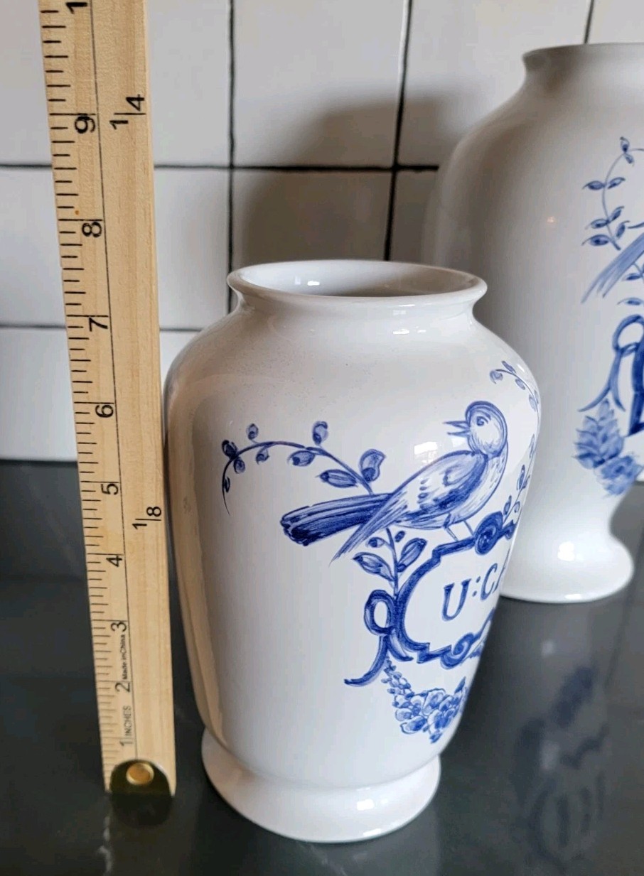 2 Vintage Lilly Pharmaceuticals-Apothecary Jar 1989 Blue/White Pottery Portugal