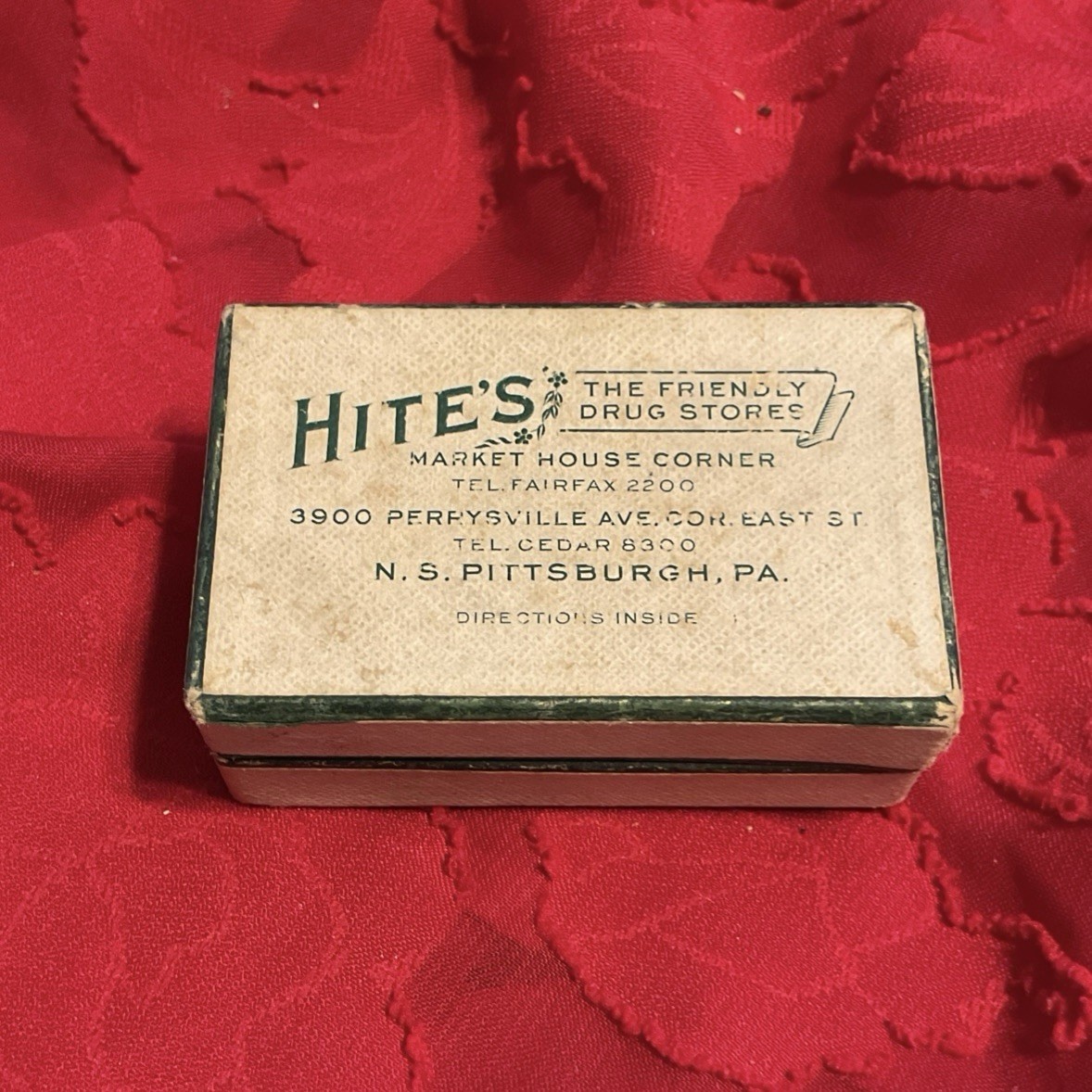 HITES DRUG STORE ~ Pittsburgh PA …Vintage 1946 Drug Store Prescription Pill Box