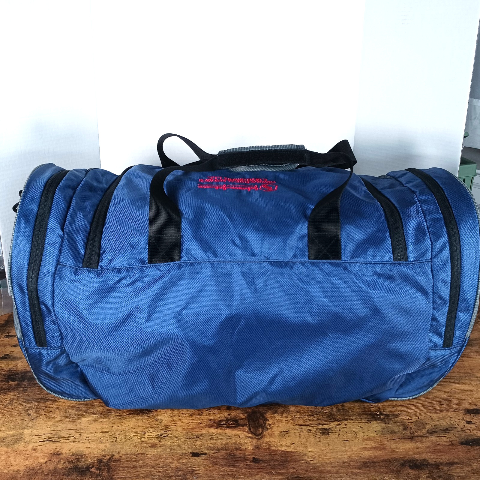 Vintage Lands End Johnson + Johnson Pharma Promotional Duffle Bag Blue Gray