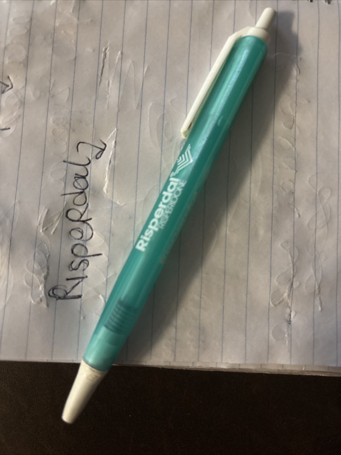 Risperdal Risperidone Pharmaceutical Ballpoint Pen. Teal triangle. Working