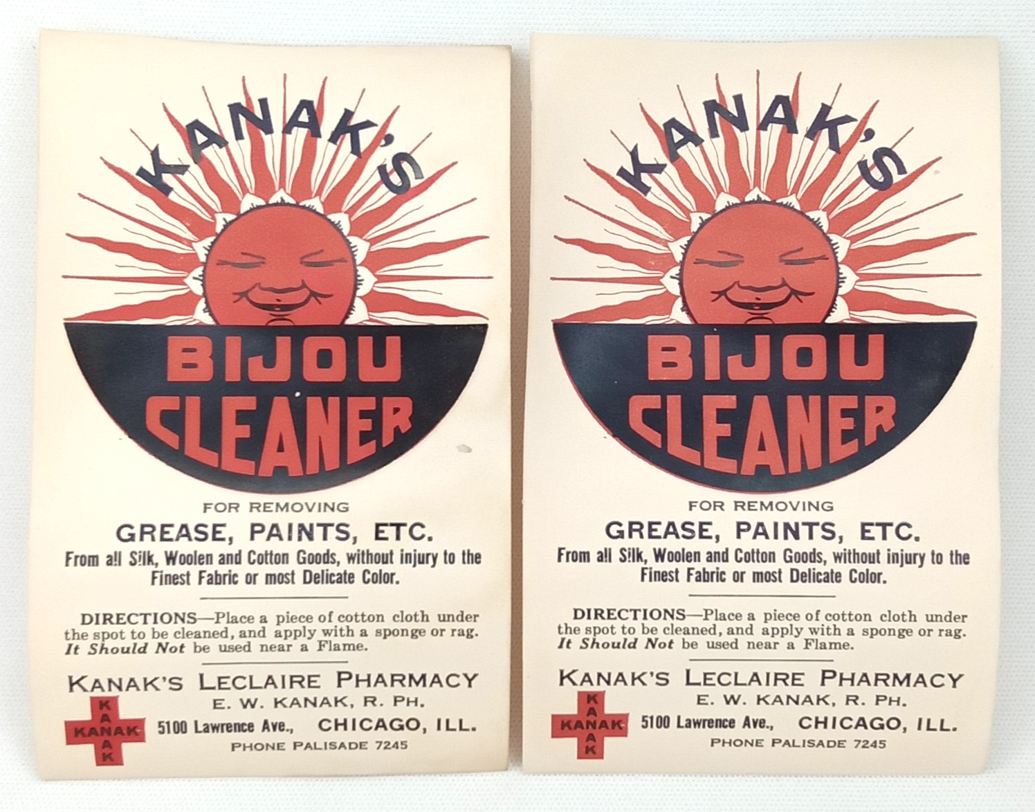 Vintage MCM Advertisement Bijou Cleaner Kanak’s Pharmacy Chicago 1950s Sun